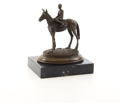 Generisch Bronze-Skulptur Pferd mit Reiter | Pferderennen | auf Marmorsockel | 16,8x11,6x20,4cm | Tierfigur aus Bronze | handgefertigt