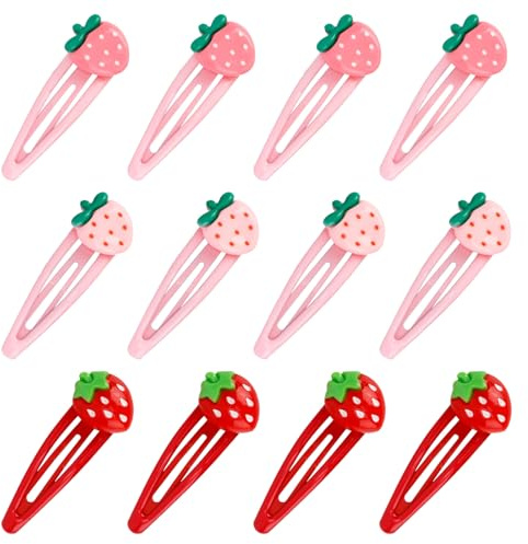 12 St Jordgubbshårspännen, 3 Designer Kawaii Rosa Hårspännen Söta Jordgubbs- och Frukttryckknappar Dekorativa Y2K-Accessoarer för Flickor och Kvinnor Present