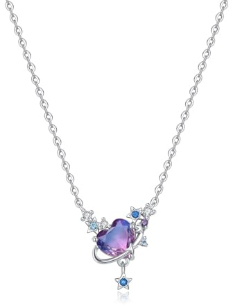 CYMYSS Silber Kette Mit Anhänger Damen Halsschmuck Halskette Damen In 925 Sterling Silber Pendant Necklace 40-45 Cm Länge Verstellbar Geschenke Für Frauen (Planet der Liebe)
