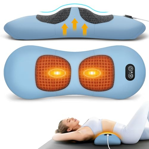 USECARA 3-in-1 Electric Lumbar Support Pillow - Triple Fusion Back Massager with Heat, Vibration and Tractionage, Ergonomic Memory Foam Lower Back Massager for Pain Relief Deep Tissue, Blue