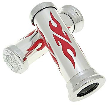 Lenkergriffe Universal Tuning – Tribe Rot Chrom Flammen – für Moped, Mokick, Roller, Motorrad – passend für Yamaha Aerox, MBK Nitro, Speedfight, Aprilia SR 50, Gilera Runner