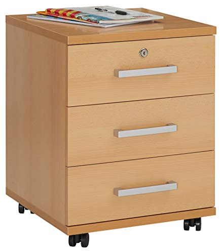 CARO-Möbel Rollcontainer Bürocontainer Büroschrank Vancouver, in buchefarben, abschließbar mit 3 Schubladen, 44 x 58 x 45 cm