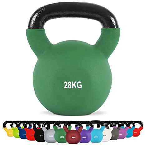 MSPORTS Kettlebell professionell neopren 2 – 30 kg inklusive plansch med kettlebell-övningar 28 kg – olivgrön