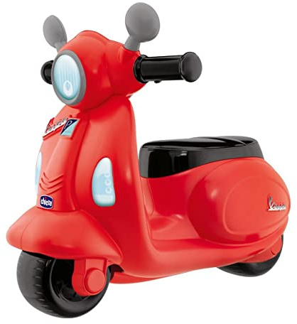 Chicco Vespa per Bambini Primavera Rossa, Moto Giocattolo Cavalcabile con Pannello Elettronico, Luci e Suoni, Ruote di Supporto Rimuovibili, Max 25 Kg - Giochi per Bambini 1-3 Anni