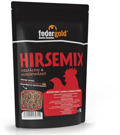 federgold Hirsemix 1kg Hirse Snack für Geflügel & Ziervögel | Bunter Hirse-Mix mit Nigersaat & Kanariensaat – proteinreich, leicht verdaulich & für Wachteln, Hühner & Ziervögel