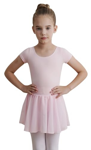 WEGETIT Leotard Girls Gymnastics Toddler Dance Ballet Pink Leotard Dresses with Skirt (Pink,10-12 Years)