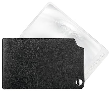Eschenbach Optik Taschenlupe visoPOCKET mit 2,5X-Vergrößerung im Scheckkartenformat mit Lederetui (Schwarz)