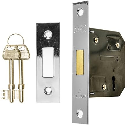 TSS 3 Lever Mortice Dead Locks for Internal Doors 3 (79mm) in Satin Chrome. Internal Door Lock with 2 Keys. Door Lock with Key for Internal and External Doors.