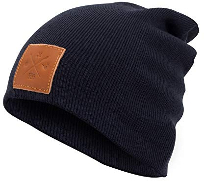 Manufaktur13 Slouch Beanie - Long Beanie Mütze, Strickmütze mit Echt-Leder/Stick Veredelung, Viele Farben zur Auswahl (M13)