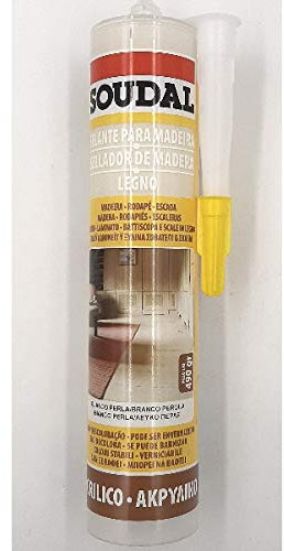 Soudal, Acrilico Legno, 300ml, Bianco Perla, Verniciabile e Senza Solventi, Per Giunti su Parquet e Laminato, Ideale per Crepe nei Pavimenti, Per Battiscopa e Pareti