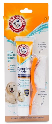 Arm & Hammer Complete Care Puppy Dental Kit, Enzymatic Toothpaste with Baking Soda and Calcium for Dogs, Peanut Butter Flavor, Toothbrush and Microfiber Brush Included, Fluoride-Free, 2.5 Oz