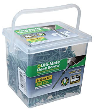 Ulti-Mate D10100 Stick-Fit Deck Screws - 4.0 x 50mm - Tub of 500, Organic Green