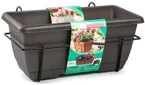 Acan Tradineur - Jardinera para balcón con Plato Integrado y Soporte metálico - Fabricado en plástico - PLFT - Capacidad de 8 litros - 17 x 40 x 19,5 cm - Color Antracita
