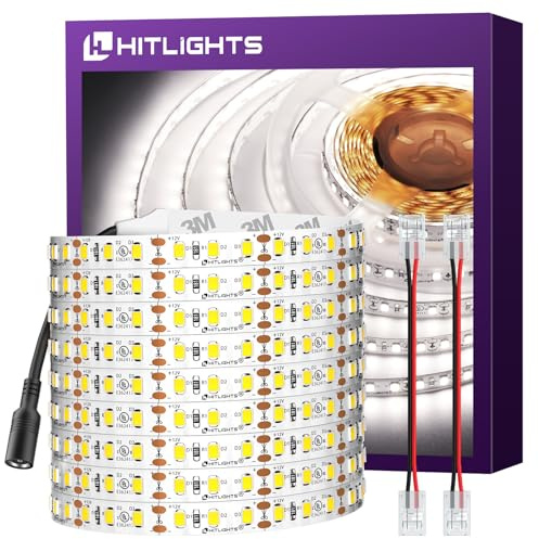 HitLights Cool White LED Strip Lights 5000K, 24.6ft High Density 12V Tape Light Dimmable, 900 LEDs, CRI >90, UL Listed, Flexible Rope Lights for Bedroom, Kitchen, Cabinet (Power Source Not Included)