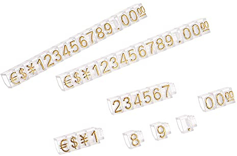 sourcing map Verstellbarer, abnehmbarer Mini-Würfel-Preisschild, Zahlen, Buchstaben, Preisetikett, Ständer, Block-Set für Ladentheke, Gold auf Transparent, 0,3 x 0,6 cm, 10 Sets