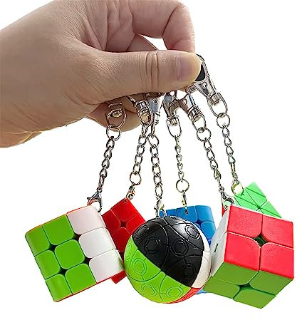 Yealvin Juego de 6 llaveros de cubo mágico, 2 x 2 y 3 x 3, forma de cubo mágico, forma de pirámide y Magic Ball Cubes, llavero Mini Cube Bundle con caja de regalo