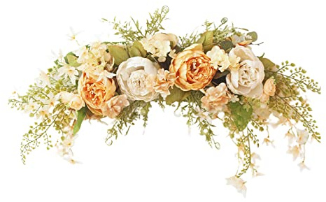 MISNODE Fiori di arco di nozze, 29,5 cm di peonia arancia, decorazione floreale floreale artificiale per architrave da appendere alla parete con fiore finto