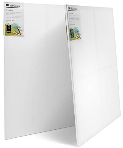 2er-Set Künstler-Leinwand zum Bemalen 70x100cm groß. Die leere, weiße Leinwand aus 100% Baumwolle ist umlaufend gespannt auf FSC® Holz-Keilrahmen mit 17mm Stärke, 280g/m², 2-fach weiß grundiert