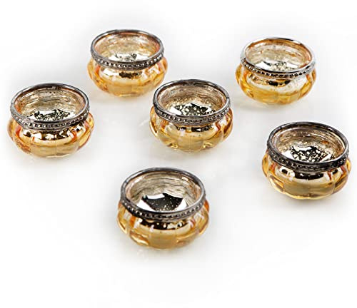 Logbuch-Verlag 6 Teelichtgläser Hochzeit Tischdekoration Gold antik kleine Teelichthalter Glas Tischdeko Geburtstag 6 cm
