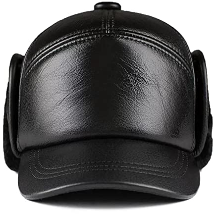 DongBao Winter Cap Warme Mütze mit Ohrenklappen Ledermütze Baseballmütze Schildmütze Schirmmütze Bomber Hut für Herren Leder Fliegermütze