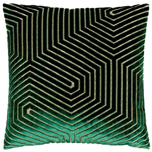 Paoletti Evoke Samt-Kissenbezug – Luxuriöser dekorativer quadratischer Kissenbezug mit Chevron-Muster (Smaragdgrün – 45x45cm), Smaragd