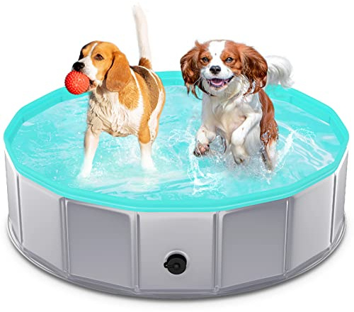 TENXSNUG Hundepool fur Große Hunde, Faltbare Hund Schwimmbecken Hundebadewanne, rutschfest Dog Pool Planschbecken für Kinder und Hunde, Hellgrau, 80 x 20 cm
