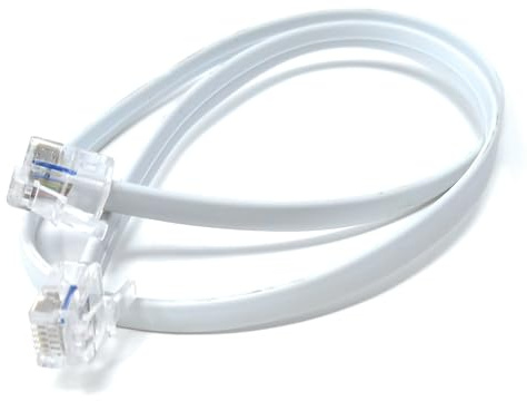 DRUT RJ12 to RJ12 6P6C Cable Lead Plug to Plug, 0.5m, 1.6ft, White | Flat, RJ11 with 6 pin Wire