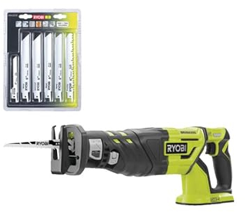 Pack RYOBI - Scie sabre Brushless R18RS7-0 - 18V One+ - sans batterie ni chargeur - Lot de 6 lames RAK06RB universelles bois et métal 100/152 mm