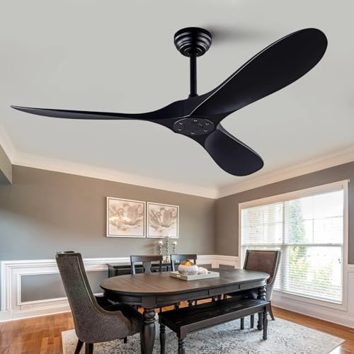 QUTWOB Ventilatore da soffitto da 132 cm, con telecomando, senza luci, moderno motore a corrente continua, reversibile, per interni ed esterni, 3 pale, per patio, camera da letto, soggiorno (nero)