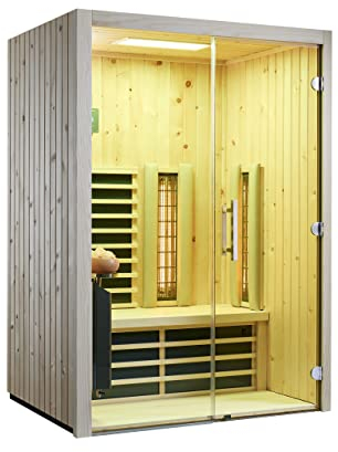 Infraworld Infrarotkabine TrioSol Glas 145 Zirbe VG 145x112 cm mit 2 ABC-Strahler Salzverdampfer