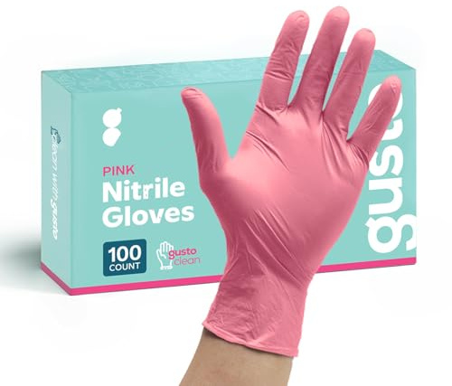 GUSTO Pink Nitrile Disposable Gloves [100 Count] Latex & Rubber Free, Powder-Free, Non-Sterile, Food-Safe Gloves for Cleaning, Beauty & Everyday Use (Formerly Comfy Package)