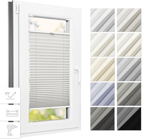 Estika Thermo Plissee mit Bohren 80 cm x 200 cm - Grau - Rollos für Fenster mit Bohren, Jalousien Fenster für innen, Raffrollo, Fenster plissee
