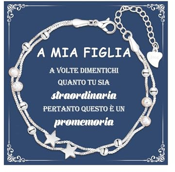 Cheerslife Bracciale Figlia, Bracciale In Argento 925 Con Stelle E Perline Per Le Donne Ragazze, Regalo per la Figlia da Parte Della Mamma,Regalo Figlia Compleanno Braccialetto Regalare X Natale