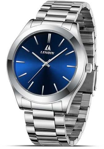 Herren Uhr Edelstahl Herrenarmbanduhr 3ATM Wasserdichte Analoge Quarzuhr | Großes Zifferblatt mit 46 mm Durchmesser, Minimalistisches Design, Armband aus Edelstahl Mode Business Uhr für Männer