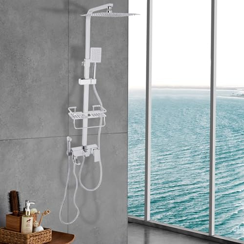 Duschsystem mit Thermostat Duschset Kopfbrause Handbrause Höhenverstellbar Duschstange Thermostat Dusche Edelstahl Anti-Verbrühungs Duscharmatur Set Wandmontage Badewannenarmatur Badezimmer zubehör
