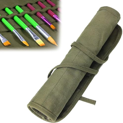 ZEACCT 1 Artículo de Lona con Rollo de Pincel, Soporte para Pinceles de Pintura, Bolsa de Lona con 22 Agujeros para Dibujar Pinceles de Aceite y Acuarela