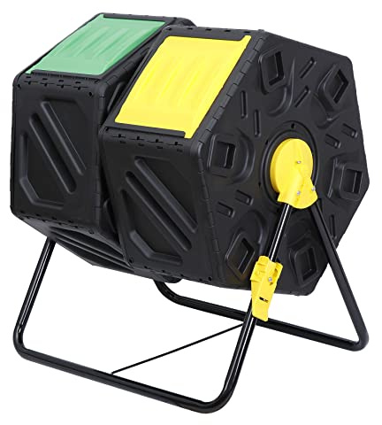 LEMY Dual Chamber Composting Tumbler Bin, Tumbling Composter with 2 Sliding Doors for All Season Outdoor, Gardens, Yard Waste, 37 Gallon