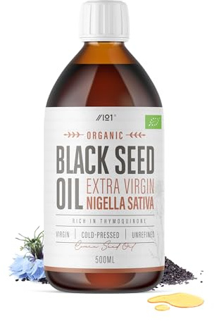 Bio Schwarzkümmelöl 500 ml (Glas) – Kaltgepresst & Frisch – Bis zu 5-fache Thymochinon-Konzentration – 100% reines natives Schwarzkümmelöl – von Alpha01