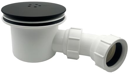 Multi-Fit Black Shower Trap - 90mm Easy Clean Enclosure Tray Waste Trap - Shower Drain Cover Replacement, Shower Drain with Shower Trap Cover. 1/2 Multi-fit
