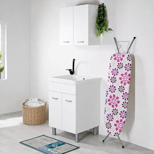 Jo-Bagno.it Mobile LAVATOIO Ceramica 60 x 60 x H 88 ATHENA Design Bianco Incluso di PILETTA in Acciaio E SIFONE Pilozza Profonda 33 cm con strizzatoio (Foro SX)