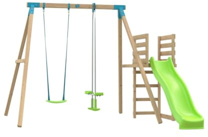 TP Toys Portique Balançoire avec Vis-à-vis et Toboggan, Bois Carré FSC®
