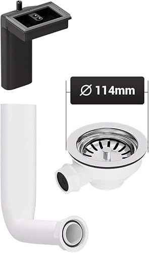 Aquade Siebkorbventil 114mm - Siebkorb Spüle - Siphon Spüle - Sifon Spüle Set Für Küche - Spülbecken Abfluss - Modell: Abtropfüberlauf