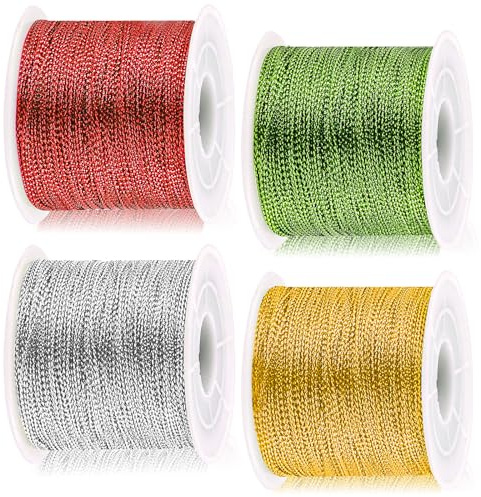 Glarks Set di 4 rotoli di corde metalliche da 90 metri, 4 colori, filo non elasticizzato, per gioielli artigianali, confezioni regalo, bracciali, creazione di gioielli