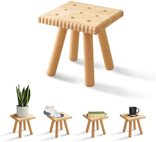 Yier Mei Small Cookie Wooden Stool, 24cm Solid Square Plant Stand, Removable Portable Step Stool for Kids Adults Living Room,Bathroom, Kitchen, Office, Garden, Fishing