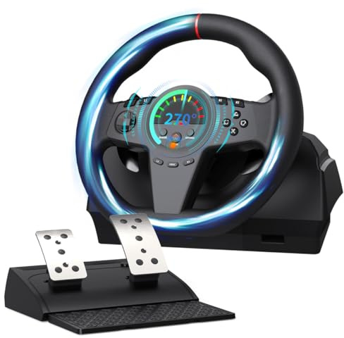 HQFYH PC Racing Wheel, Universal Usb Steering Wheel Car Driving Sim 270 Degree Racing Wheel with Pedals for PS3, PS4, Xbox One, Xbox Series X|S, Switch
