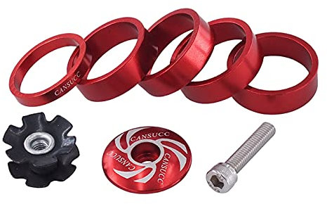 LUOKEKE SteuersäTze Fahrrad Steuersatz Fahrrad Vordergabel Vorbau Ring Dichtungssatz 1/8 Zoll Steuersatz Spacer W/Stem Top Cap Drop Shipping Ahead Kappe(Red)