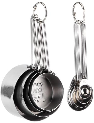 Edelstahl-Messbecher-Löffel-Set, Praktisches Backwerkzeug, Küche, Kochbedarf, Zuhause, Milch, Tee, Shop, Kaffeebar (SILVER)