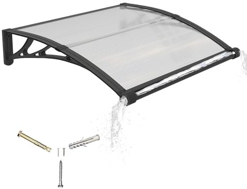 Auvent pour Porte d'entrée 120x100cm,Toit Marquise avec Gouttière en Polycarbonate Protection Contre Pluie,UV et la Neige Support Robuste en ABS Durable