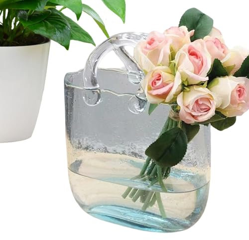 Jarrones Decorativos De Monedero para Flores | Jarrón CRI-stal Transparente para Flores, Jarrón Flores con Forma Bolso Único con Asa, Florero CRI-stal para Arreglos Florales para Oficina Jardín Boda