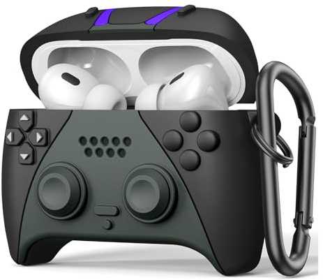 VISOOM Kompatibel mit Airpods Pro 2 Hülle, Silikon Weiches Stoßfest Cute Funny 3D-Spielcontroller-Design Schutzhülle für Airpods Pro 2 Case mit Karabiner, Schwarz